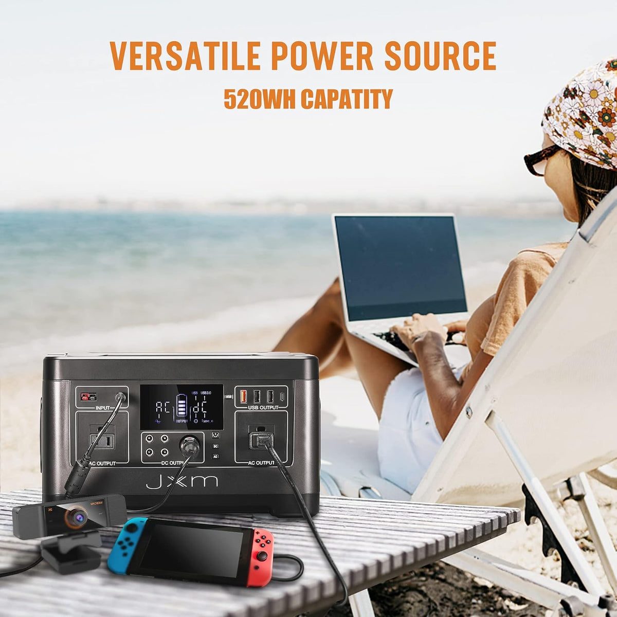Portable Power Station 519Wh 500W Pure Sine Wave AC Outlet 12V DC P107328
