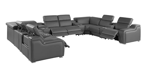 12-Piece Italian Leather Sectional Sofa Set with 4 Recliners, Light Gray S4759