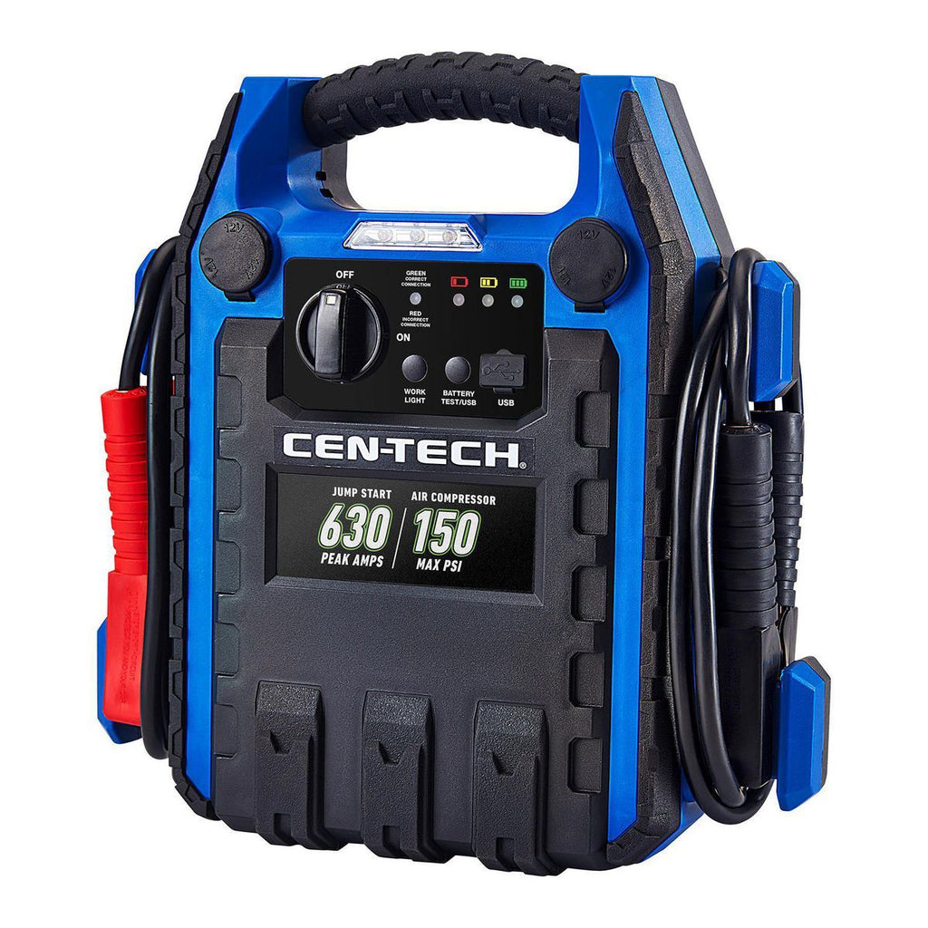630 Peak Amp Portable Car Battery Jump Starter with Air Compressor T371388