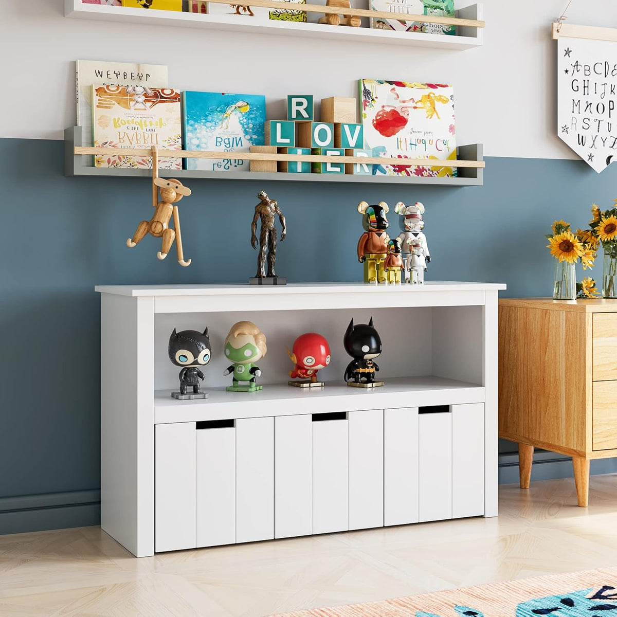 3 Drawers Floor Storage Chest with Wheels and Shelf S582