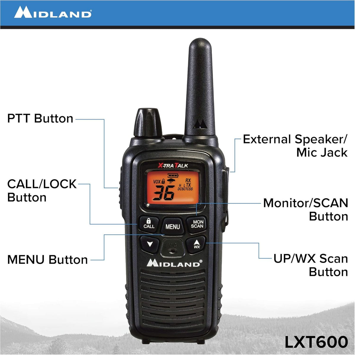36 Channel FRS Two-Way Radio Walkie Talkie Black Pack of 10 T805