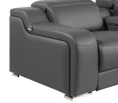 12-Piece Italian Leather Sectional Sofa Set with 4 Recliners, Light Gray S4759