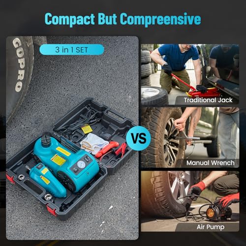 5 Ton 12V Hydraulic Electric Car Jack Kit with Impact Wrench and Tire Inflator Pump V395