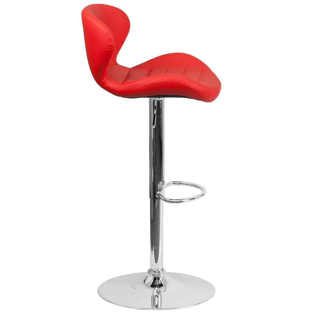 Red Adjustable Height Barstool with Curved Back and Chrome Base L6254