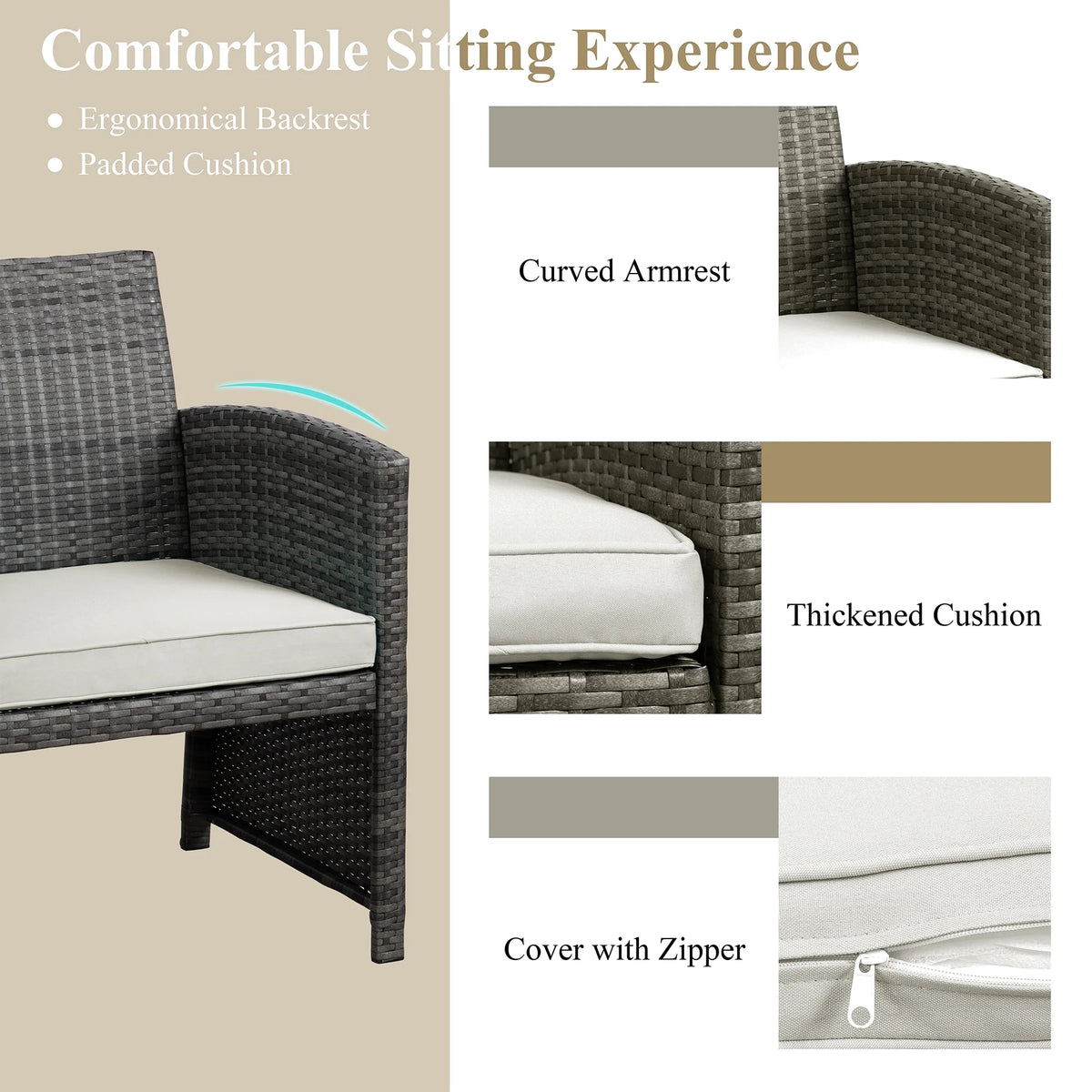 4 Piece Wicker Patio Furniture Set with Cushions D9075