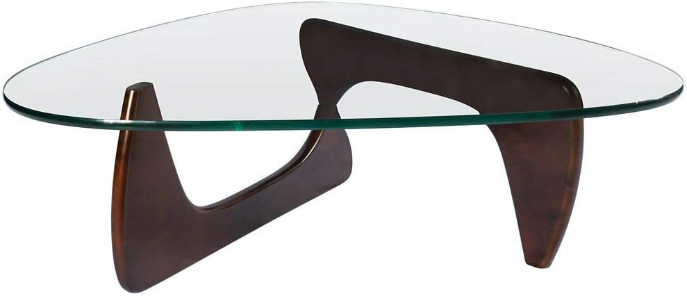 Triangle Glass Coffee Table with Solid Wood Base K485148