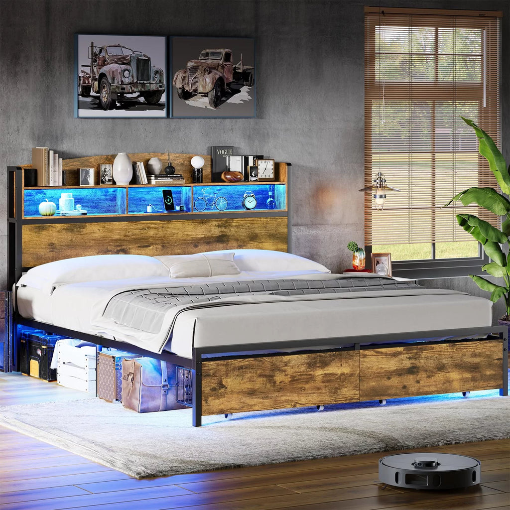 Queen Size Platform Bed with Storage Drawers P23626