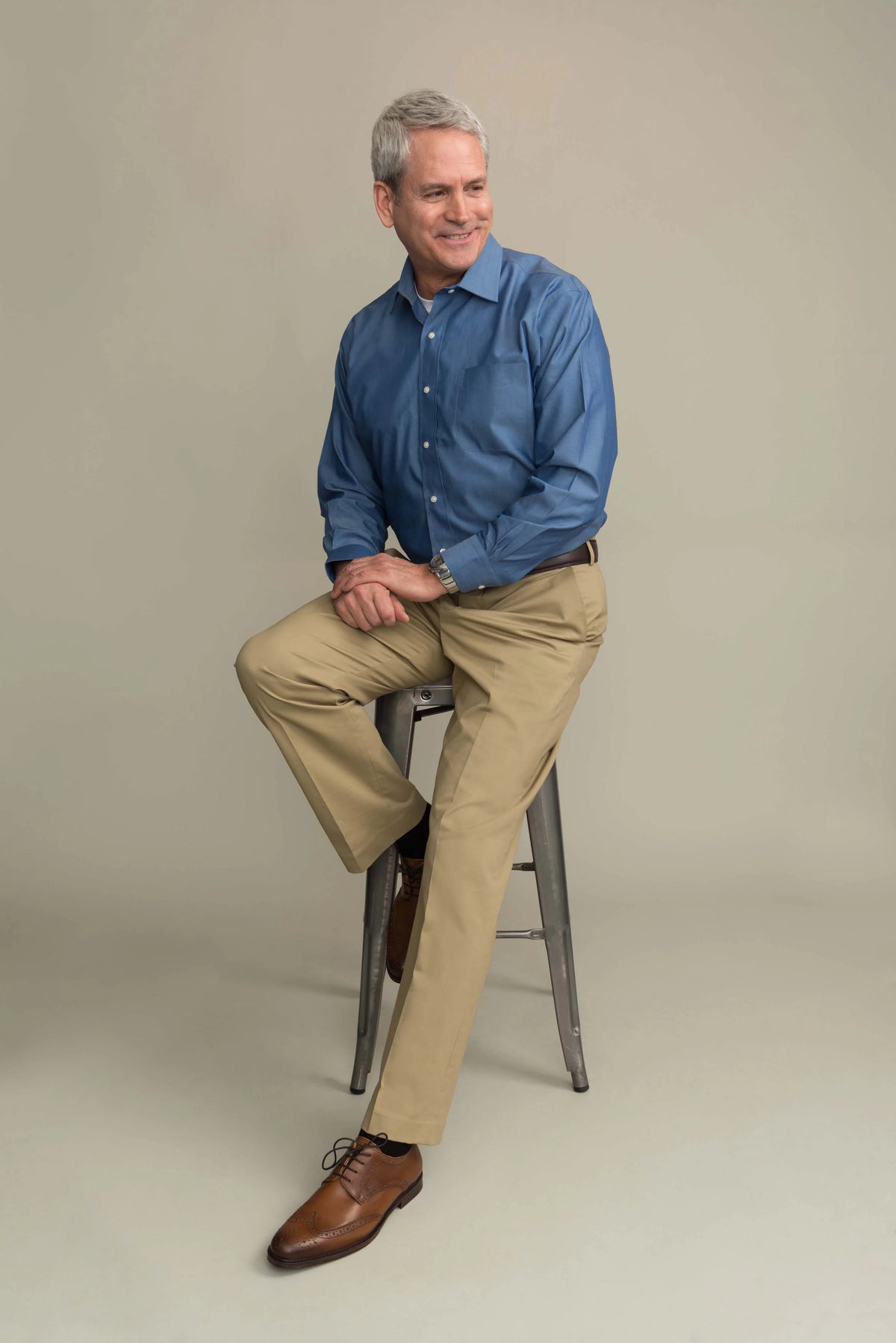 Khaki Flat Front Chino Twill Pant with Magnetic Closures E1496