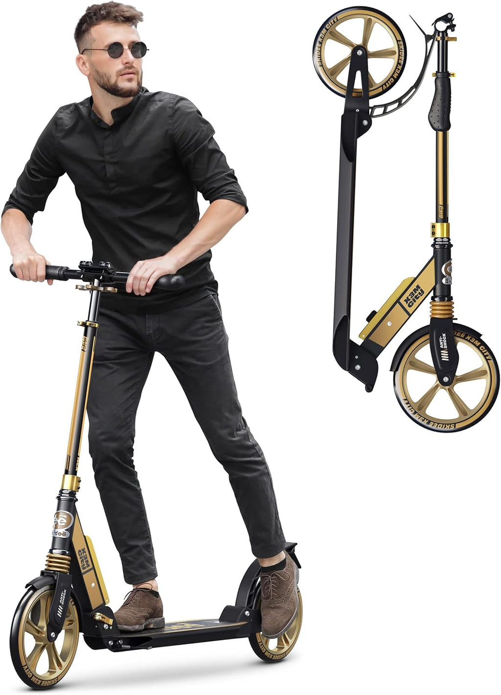 Scooter with Anti-Shock Suspension, 4 Adjustment Levels Handlebar Up to 41 Inches High B3734