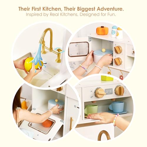 White Wooden Play Kitchen Set with Sink, Stove, Oven & Microwave E554571