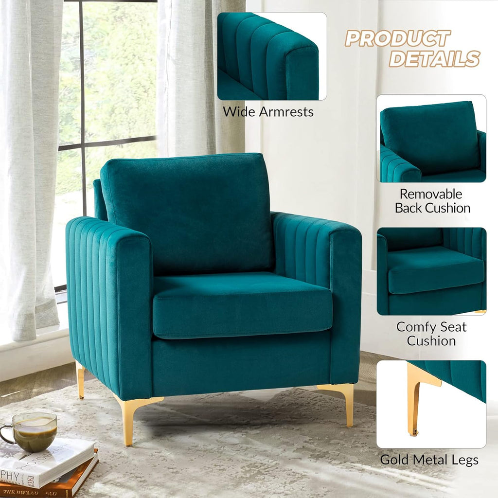 Teal Velvet Accent Club Chair with Metal Legs C75117