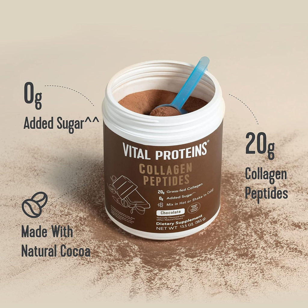 Chocolate Collagen Powder Supplement Type I III Hydrolyzed Collagen 27g per Serving 26.8 oz Canister Pack of 2 T8088