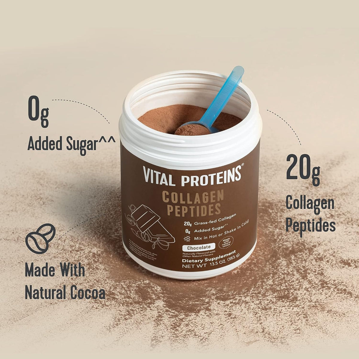 Chocolate Collagen Powder Supplement Type I III Hydrolyzed Collagen 27g per Serving 26.8 oz Canister Pack of 2 T8088