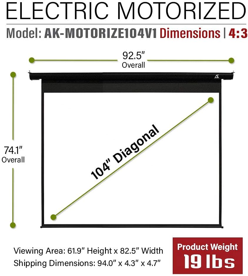 104 inch Motorized Drop Down Projector Screen 4:3 Black E784706