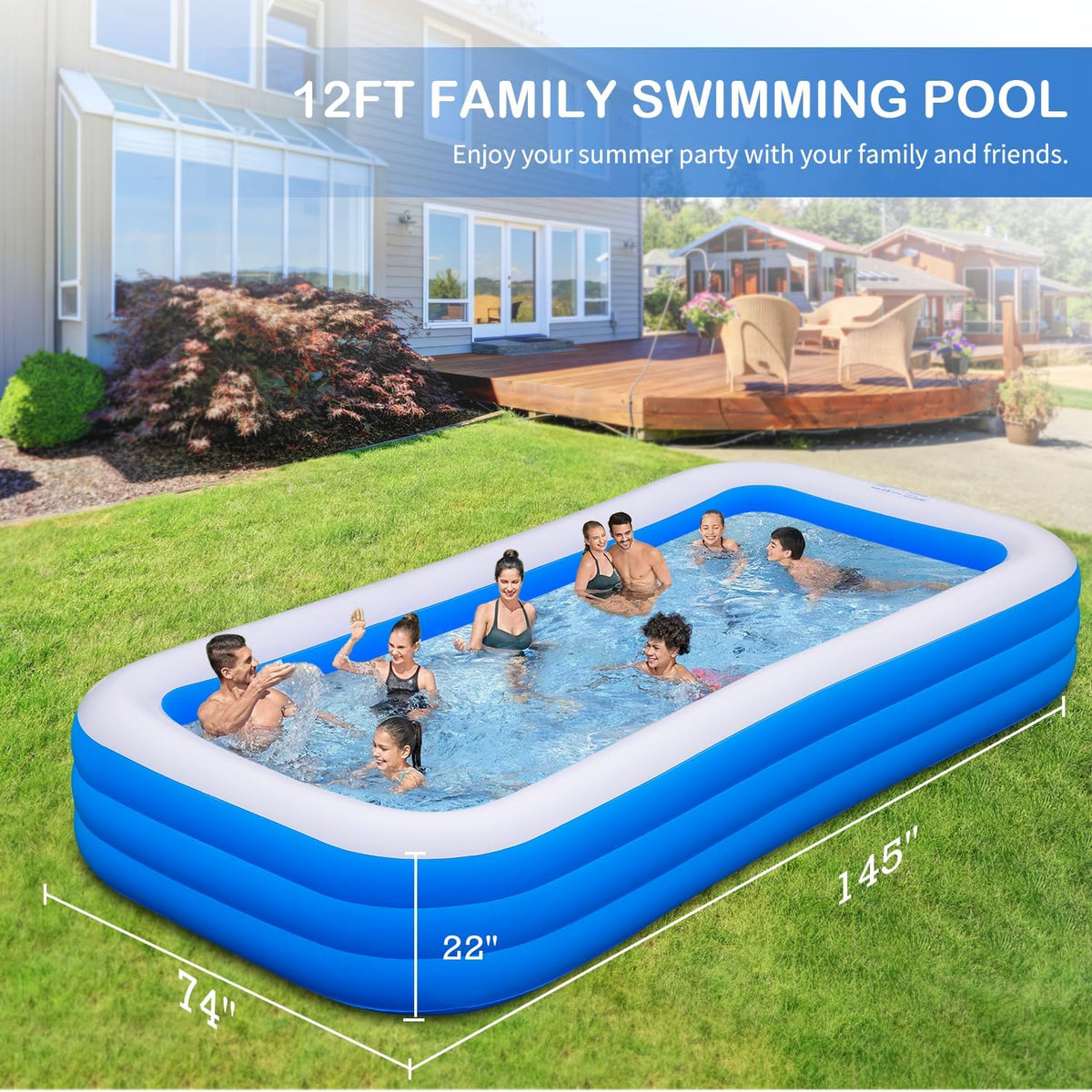 145" X 74" X 22" Inflatable Swimming Pool L9268