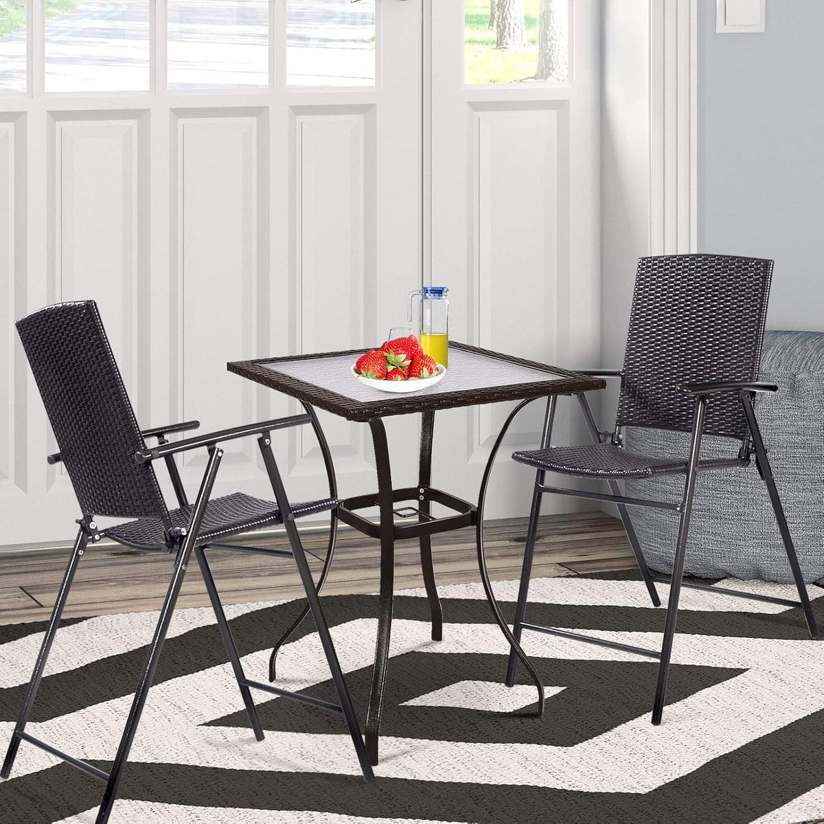 Set of 4 Folding Wicker Rattan Bar Stools with Back O379