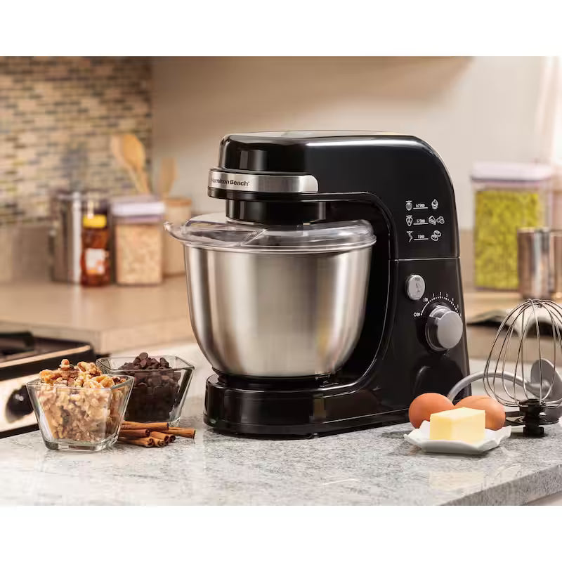 Black 4 qt. 7-speed Stand Mixer with Dough Hook, Whisk and Flat Beater Attachments U2040