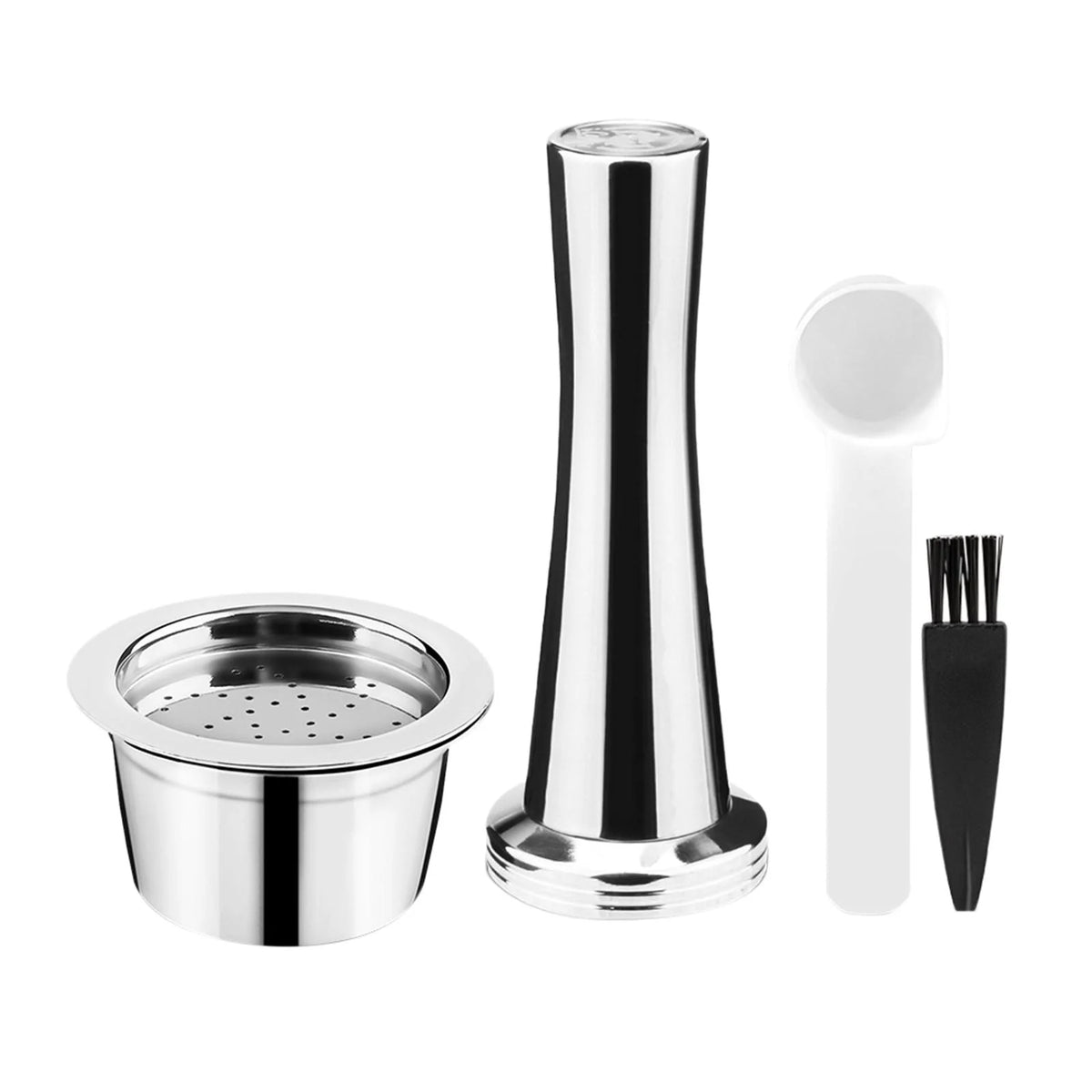 Stainless Steel Reusable Coffee Capsule with Spoon and Brush, 4Pcs Set P5254