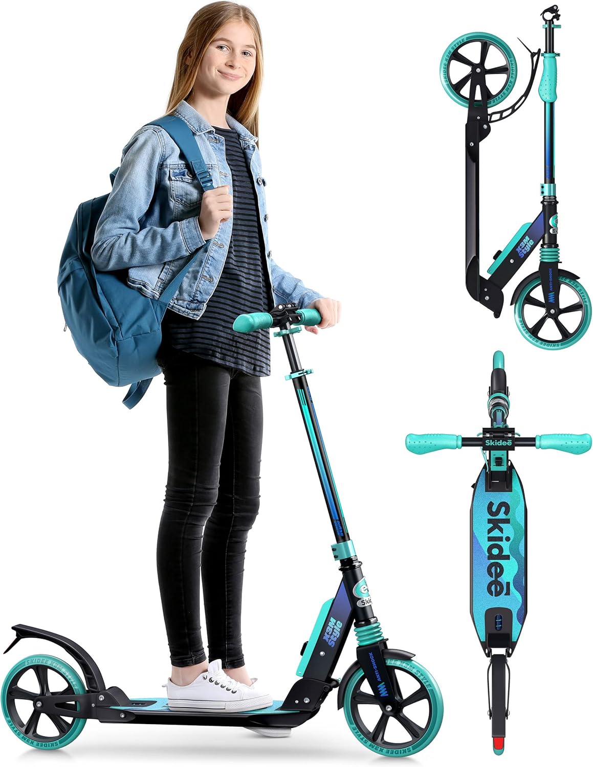 Scooter with Anti-Shock Suspension, 4 Adjustment Levels Handlebar Up to 41 Inches High B3734