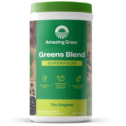 Super Greens Powder Smoothie Mix with Organic Spirulina, Chlorella, Beet Root Powder, Digestive Enzymes & Probiotics, 60 Servings B2633