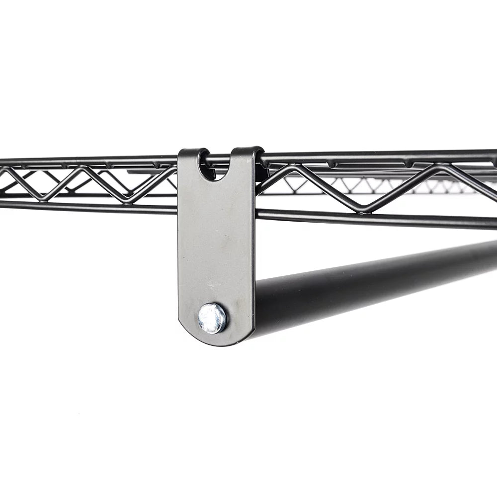 Portable Double Rod Garment Rack with Adjustable Shelves & Wheels Black P822