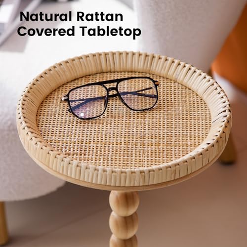 Rattan Round Small Side Table with Solid Wood Leg X5326