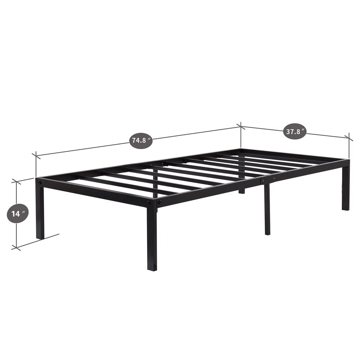 14 Inch Black Metal Twin Bed Frame C173710
