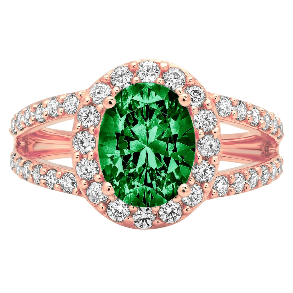 Oval Cut Green Simulated Emerald 18k Rose Gold Halo Ring A559540