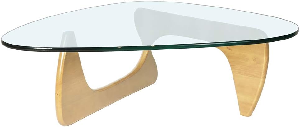 Triangle Glass Coffee Table with Solid Wood Base K485148