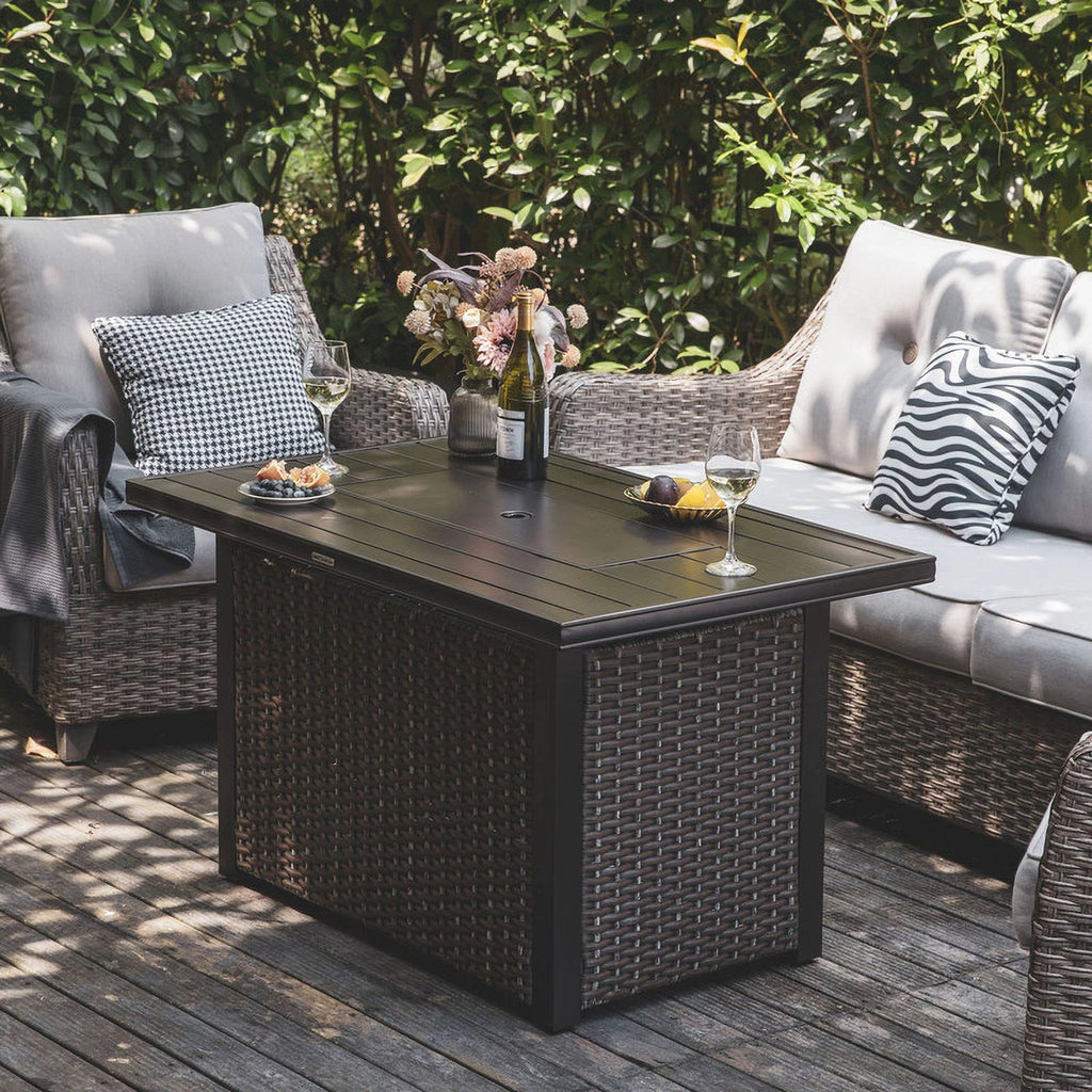44" Brown Propane Gas Fire Pit Table with Lid and Lava Rocks L115468