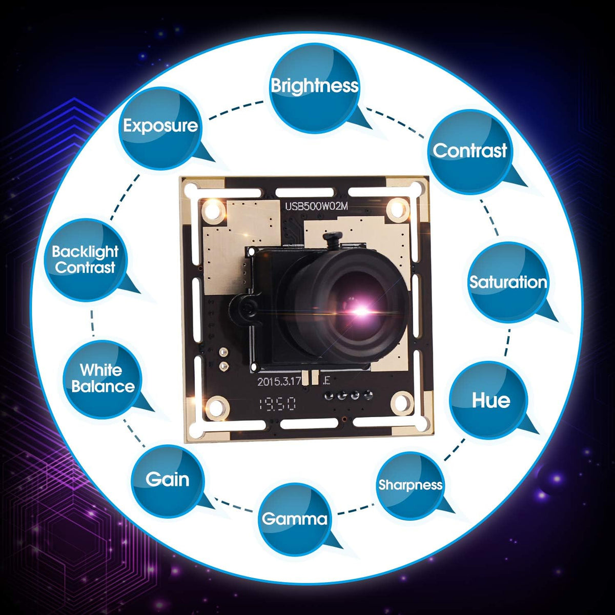 5 Megapixel USB Camera Module with CMOS OV5640 Sensor 3.6mm Lens B412