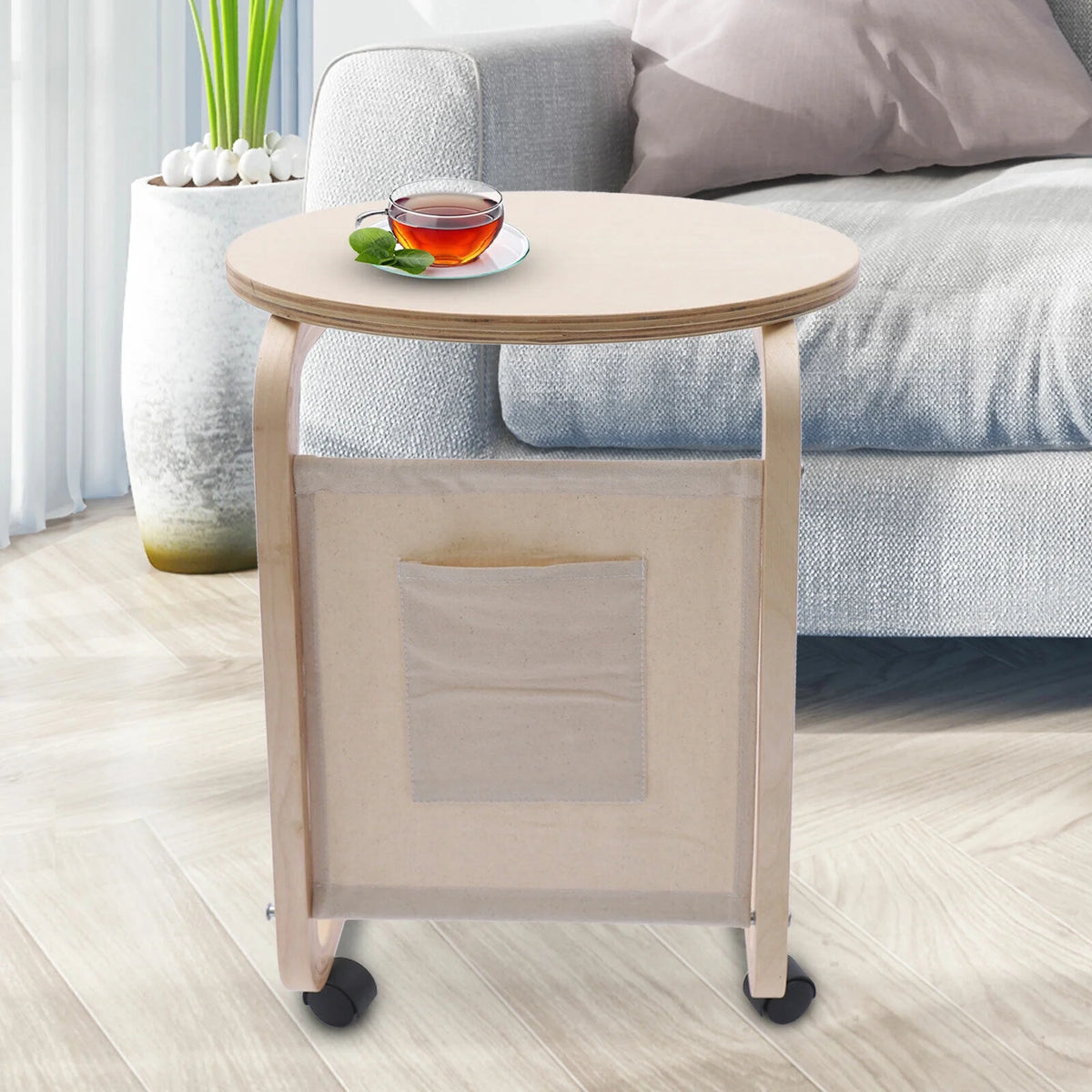 C-shaped Sofa End Side Table with Side Pocket Q9051