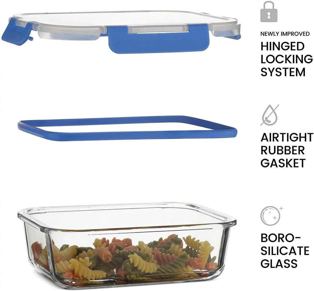 6 Pack 35oz Airtight Glass Meal Prep Containers with Locking Lids B102