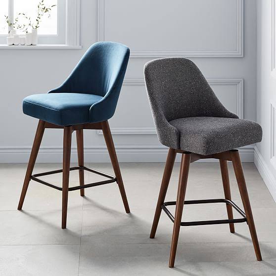Mid-Century Swivel Counter Stool, Velvet Y109