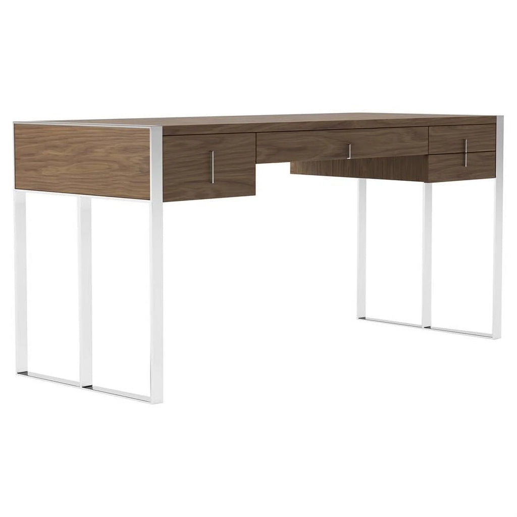 Walnut 4-Drawer Wood & Stainless Steel Desk A4615