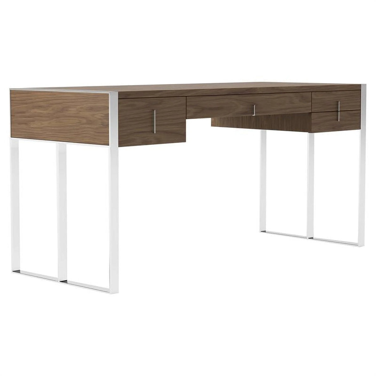 Walnut 4-Drawer Wood & Stainless Steel Desk A4615