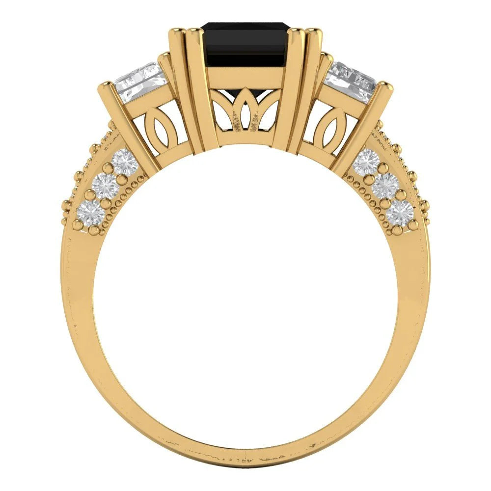 18k Yellow Gold Simulated Diamond Three-Stone Ring SZ 7 W5251