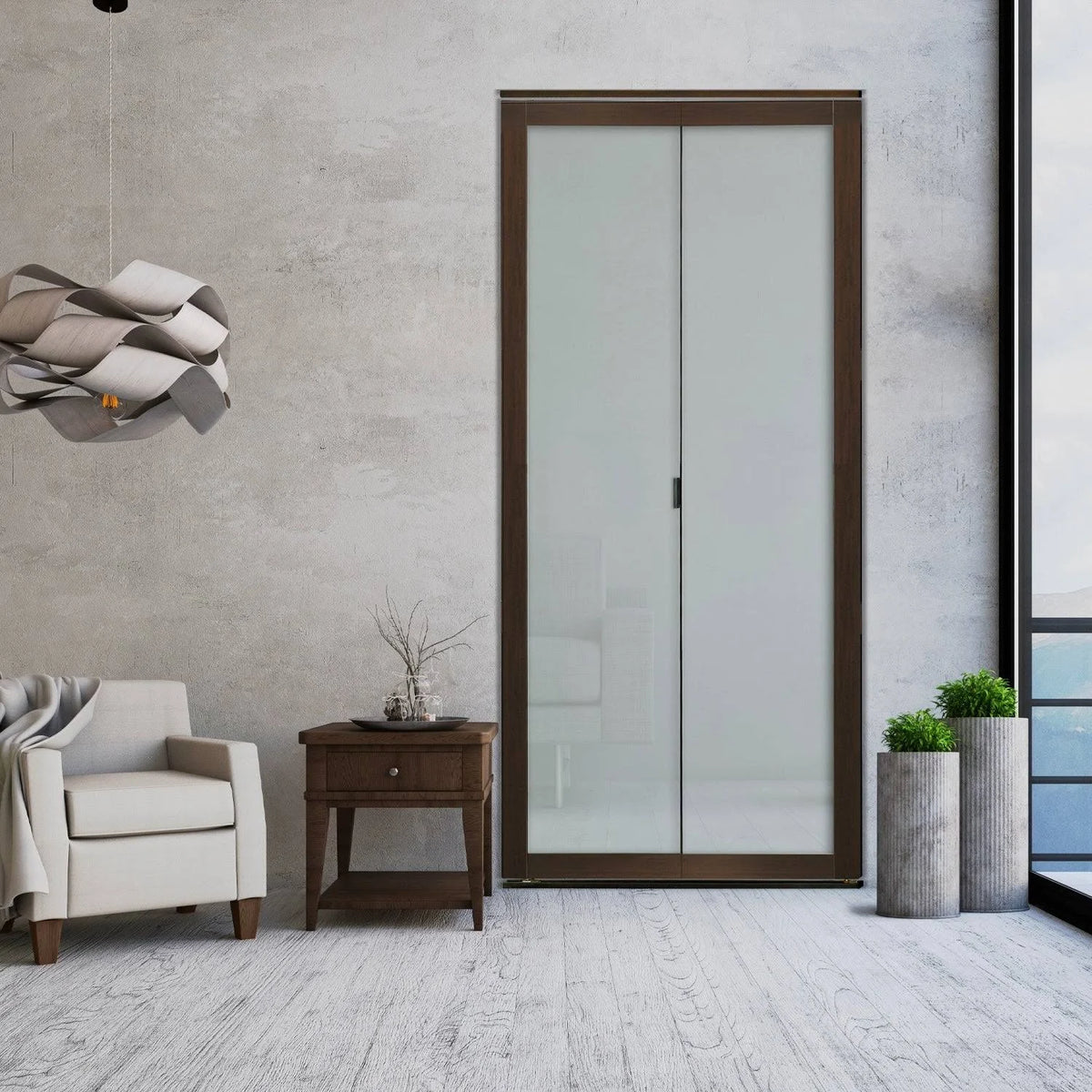 Mocha 1-Lite MDF Wood Frame Frosted Glass Interior Bi-Fold Closet Door F29310