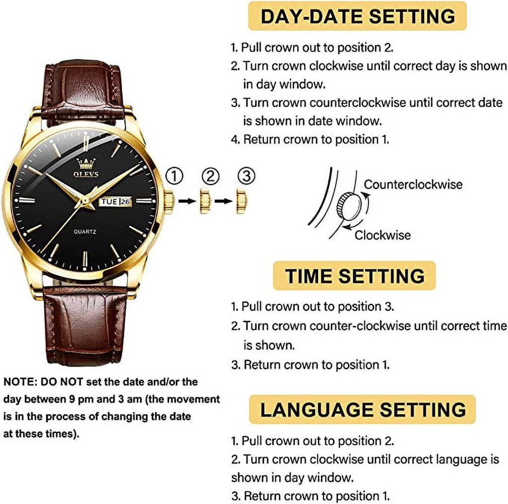 Men's Casual Analog Quartz Watch Brown/Black Leather Band E5927