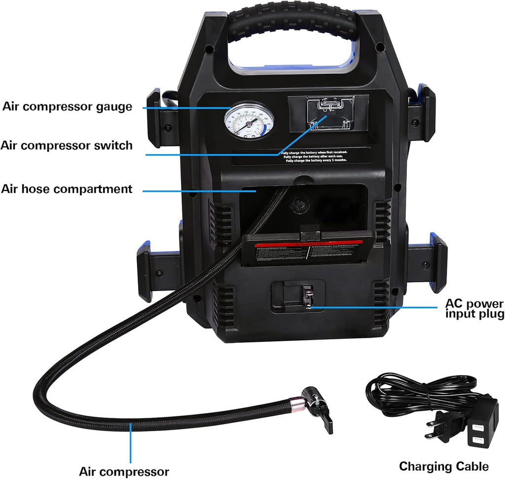 900 Peak/400 Instant Amps Portable Power Station Jump Starter with Air Compressor B419