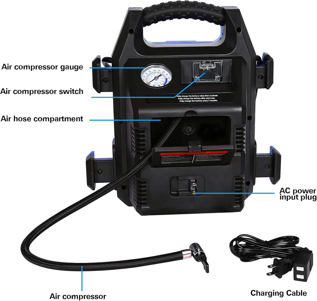 900 Peak/400 Instant Amps Portable Power Station Jump Starter with Air Compressor B419
