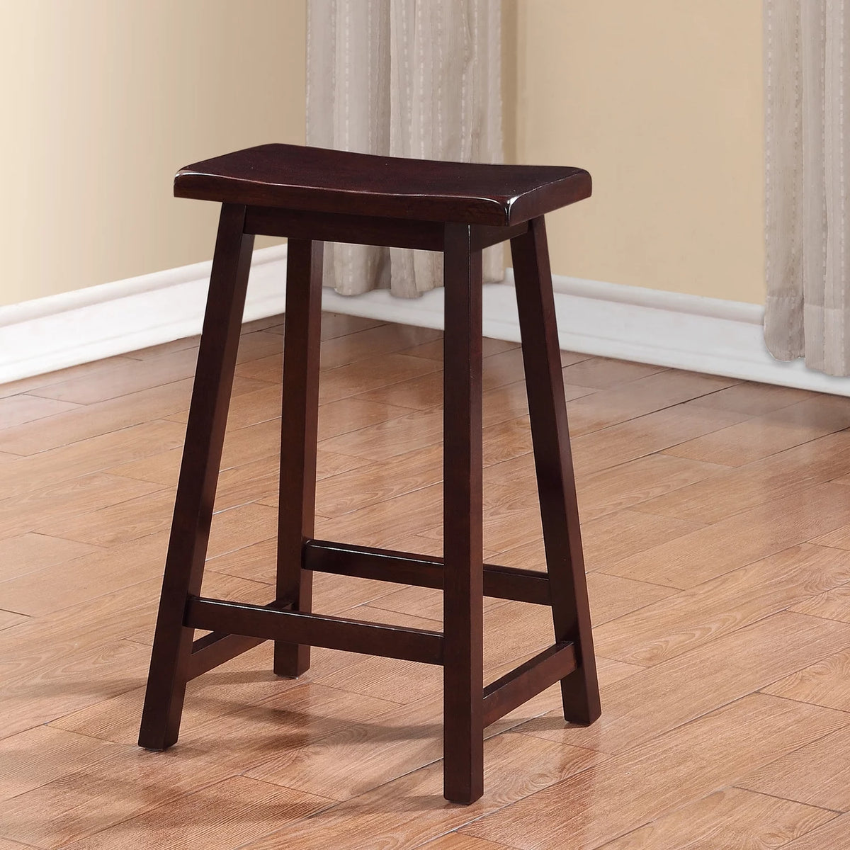 Wood Counter Stool, 24" Seat Height, Dark Brown E86070