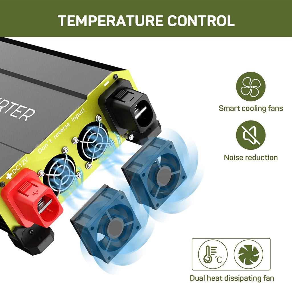 1100 Watt Power Inverter 12V DC to 120V AC Converter with Dual AC Outlets USB X100