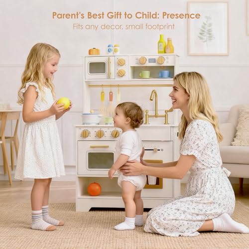 White Wooden Play Kitchen Set with Sink, Stove, Oven & Microwave E554571