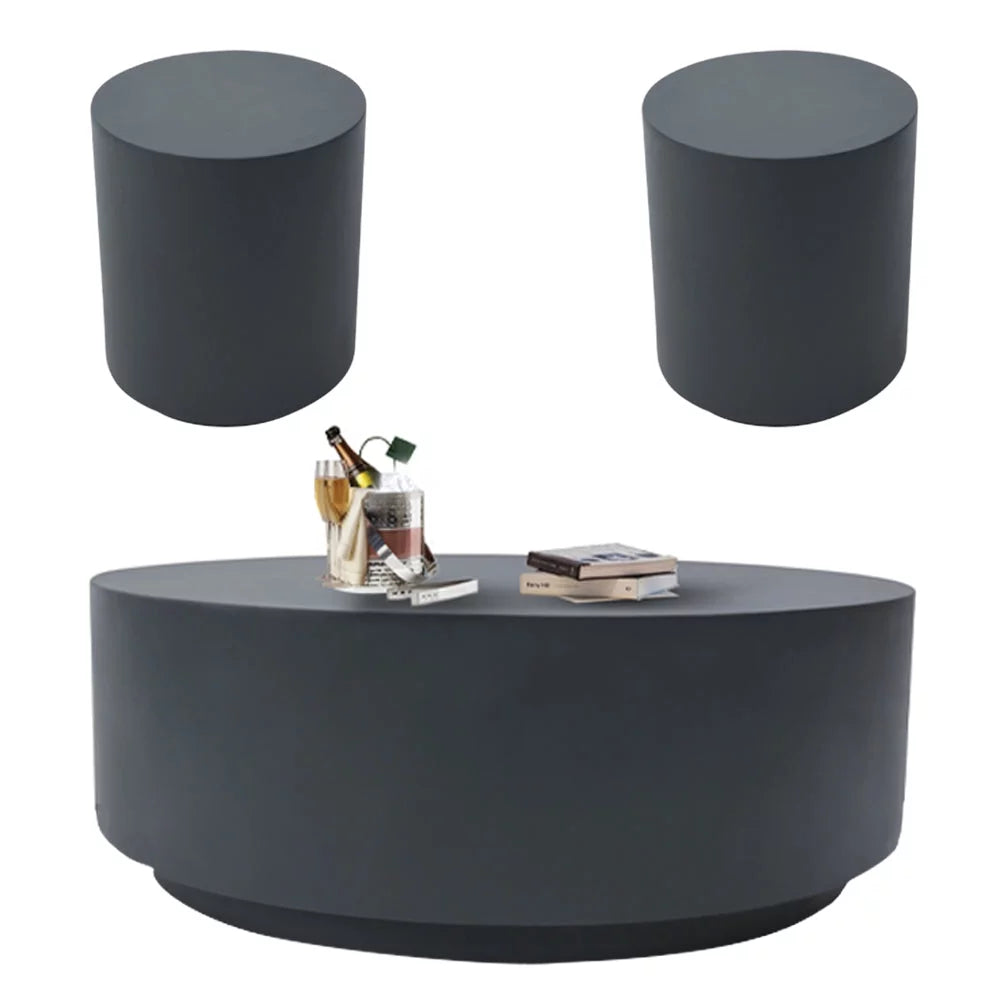 Slate Black Round Coffee Table End Table Set of 3 L9114