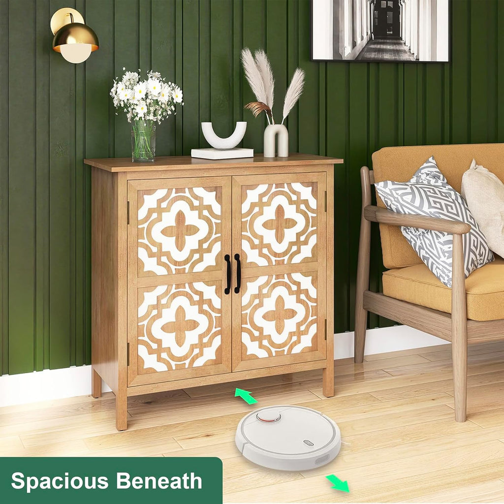 Hand-Carved Sideboard Buffet Cabinet with Doors and Shelf, Antique Brown O12309