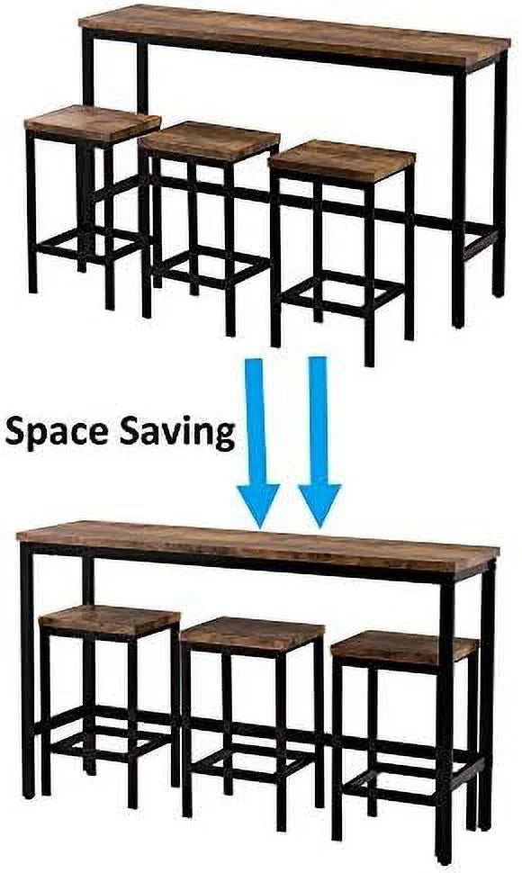 4-Piece Wooden Counter Height Dining Table Set with 3 Stools C140345