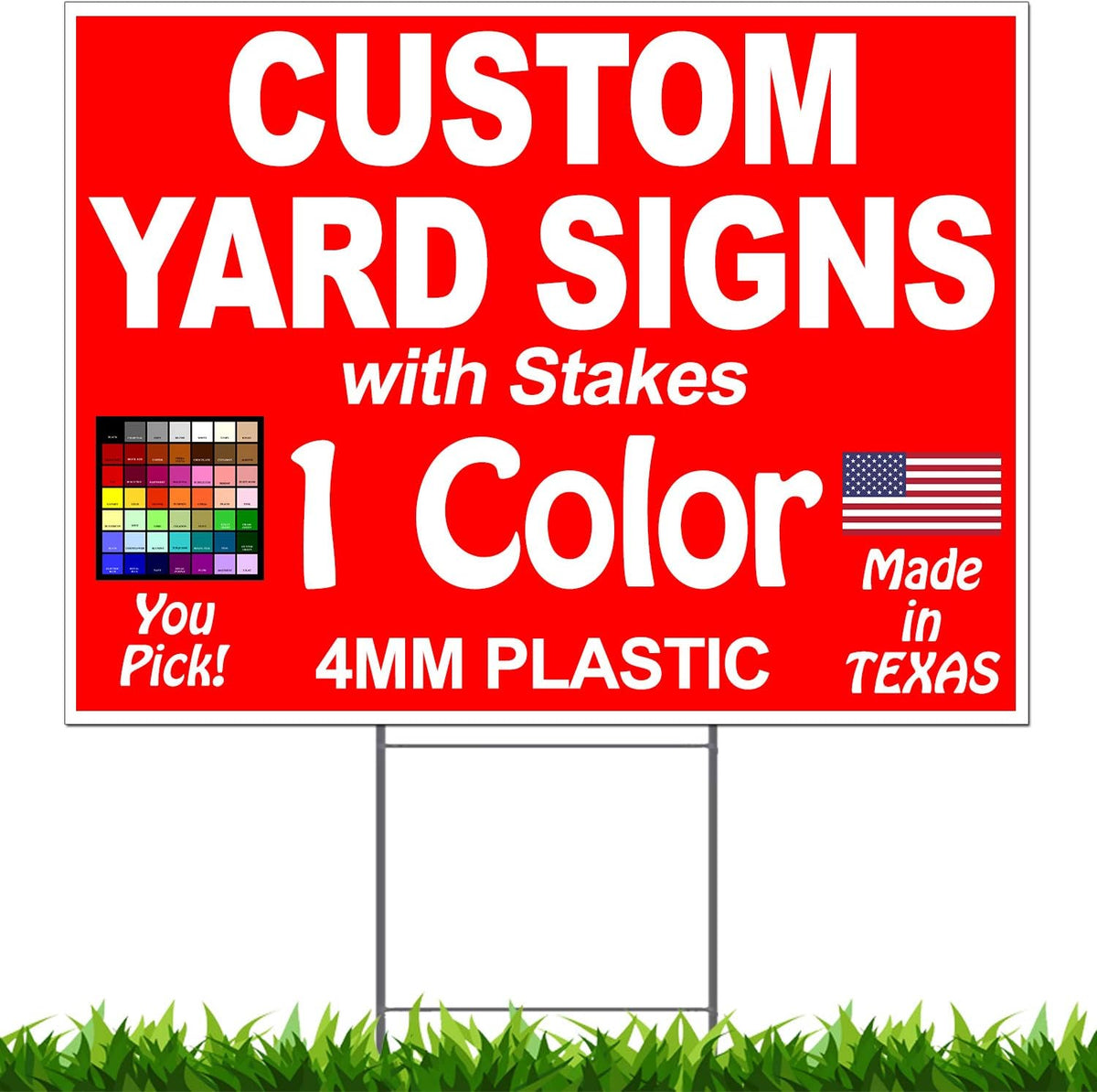 100 Pack 18 x 24" One-Color Sided Yard Signs with Metal Stakes J5200