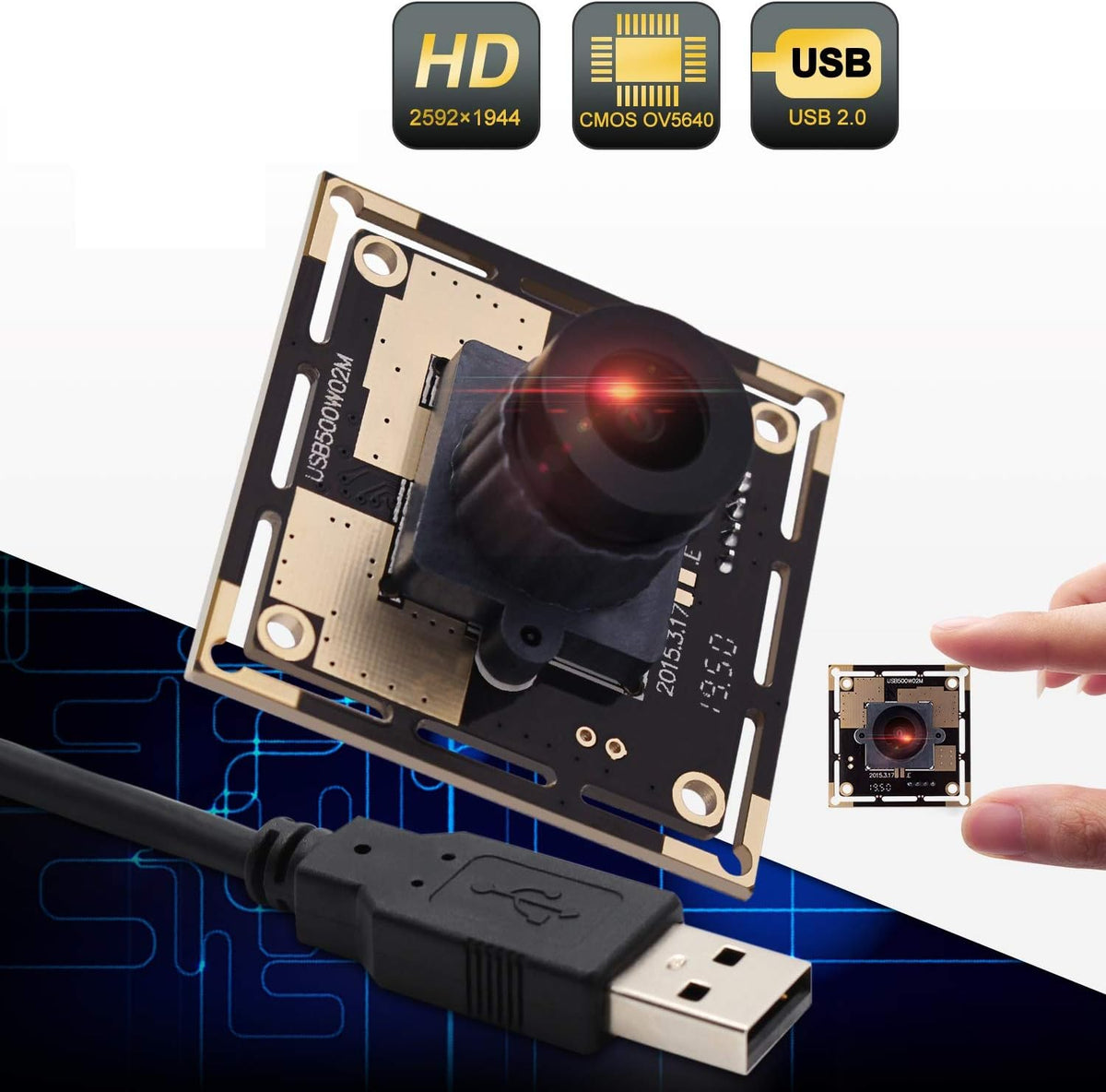 5 Megapixel USB Camera Module with CMOS OV5640 Sensor 3.6mm Lens B412