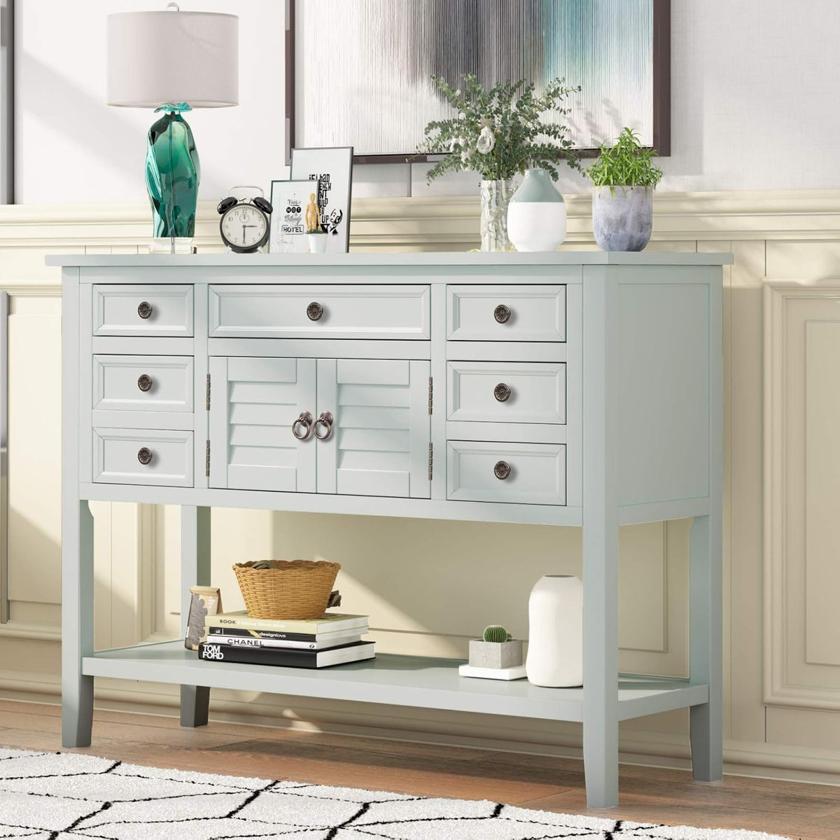 Console Table with Shutter Doors and 7 Storage Drawers U8299